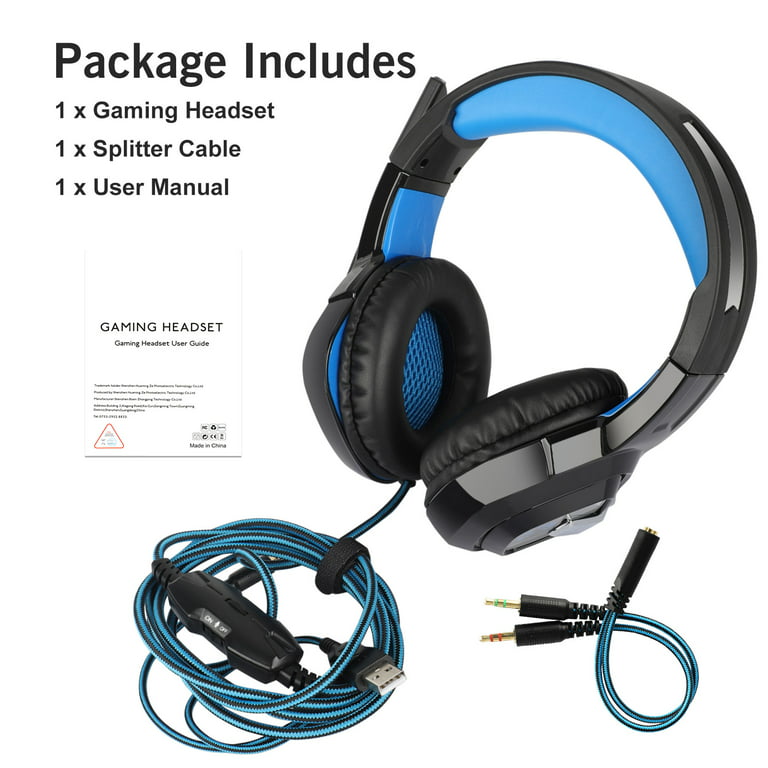 PS5 Mic with Headphones Soft PS4 7 Bass Headset Nintendo Earmuffs Memory Gaming Canceling Noise for LED Ear One Over Microphone PC Smartphone, Tablet Switch Light 3.5mm Xbox Stereo