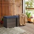 thumbnail image 2 of Topbuy 2 Pieces Patio Ottoman Multipurpose Outdoor Wicker Footstool Storage Box Side Table w/ Solid Metal Frame w/ Removable Cushions Navy, 2 of 7