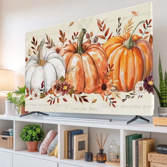 Indoor Elastic TV Cover for 32 Inch Flat Screen TVs,Vintage Thanksgiving Pumpkin Stretch TV Screen Protector Smart Television Protection Covers TVs Enclosure,Autumn Leaves on Letter