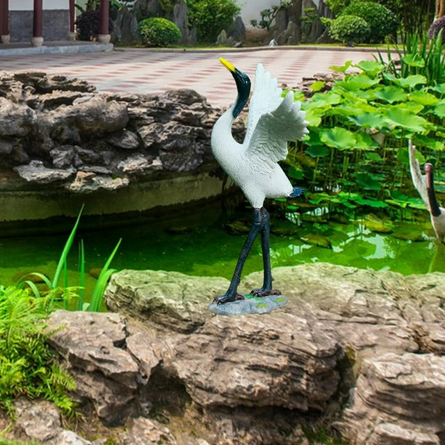 Estatua de jardín Señuelo Esculturas Grúa Artesanía Pintada a mano Novedad Estatuas de pájaros de pie en miniatura para el hogar Patio Césped , 27CM DYNWAVEMX estatua de la grulla