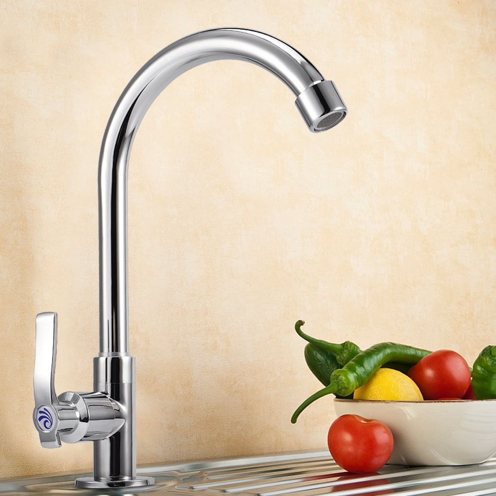 YAHHU Zinc Alloy Kitchen Sink Water Faucet G1/2in Gooseneck Tap Silver 12.4 inches / 31.5 cm