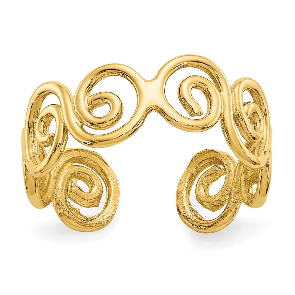 Real 14kt Yellow Gold Scroll Toe Ring; for Adults and Teens; for Women and Men