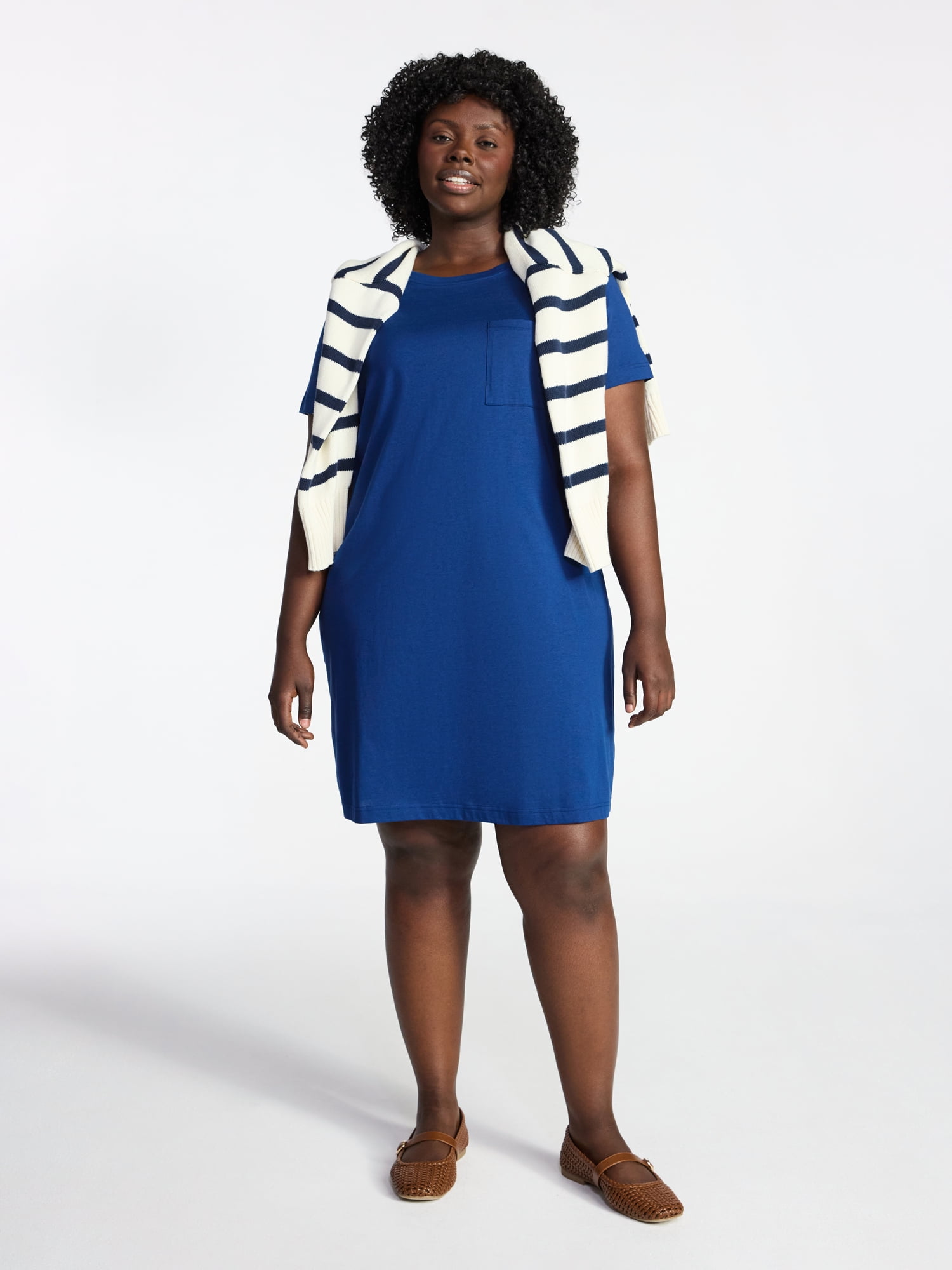 Terra & Sky Women's Plus Size Pocket T-Shirt Dress with Short Sleeves, Sizes 0X-5X