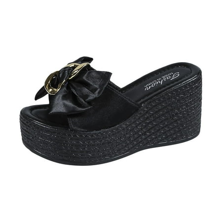 

Dpityserensio Women s Fish Mouth Flower Bow Knot Sandals Comfortable Thick Sole Slippers Black 7(39)