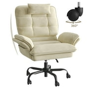 Bestier Big and Tall Executive Office Chair with Flip-Up Arms for Adults, Adjustable Height, Reclining Office Chair with Headrest & Side Pockets in Beige
