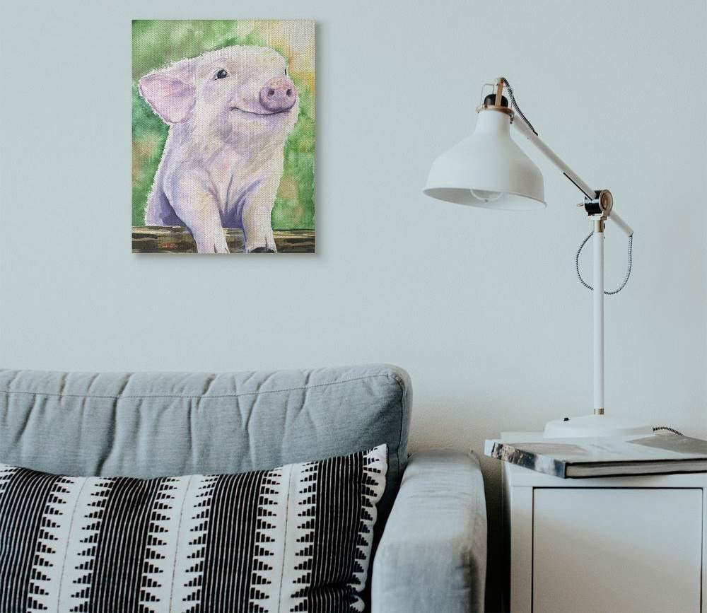 Stupell Industries Baby Pig Animal Green Watercolor Painting Canvas Wall Art by George Dyachenko