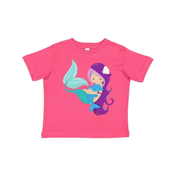 Inktastic Cute Mermaid, Little Mermaid, Purple Hair, Dolphin Girls Toddler T-Shirt