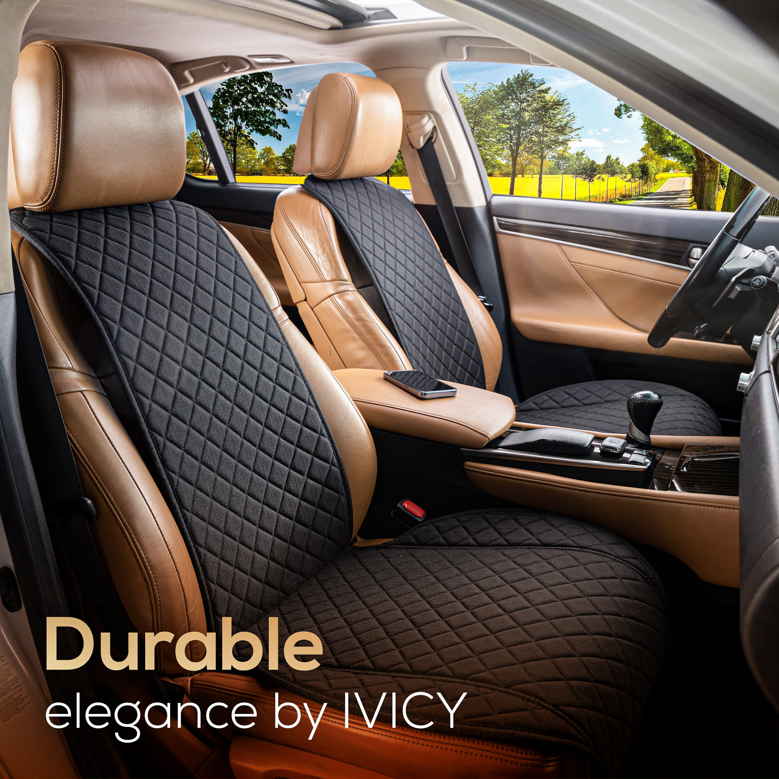 IVICY Faux Linen Front Car Seat Cover – Durable, Non-Slip Seat Protector for Cars – 1 Unit, Black