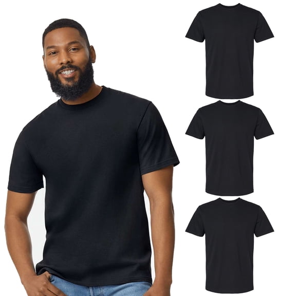 Gildan Softstyle Men's Lightweight T-Shirt Short Sleeve Black, Crewneck 100% Cotton Tee, 3 Pack, XL