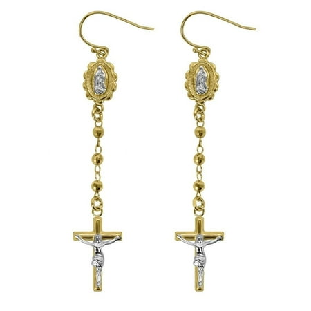 Brilliance Fine Jewelry Women s 14K Gold Plated Sterling Silver Two-Tone Rosary Adults Earrings