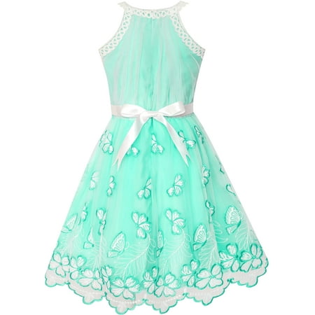 Sunny Fashion - Girls Dress Turquoise Butterfly Embroidered Halter ...
