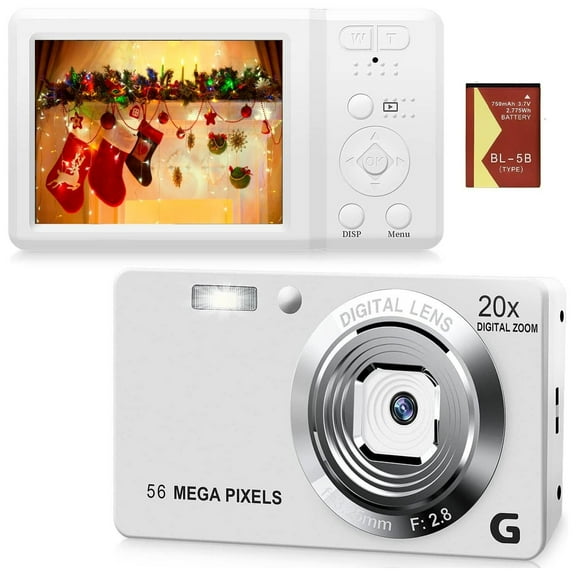 Digital Camera, 2.7 Inches Screen 56MP 4K HD Video Output 20X Zoom Built in Flash Anti Shake, Kids Camera for Teens Students Boys Girls