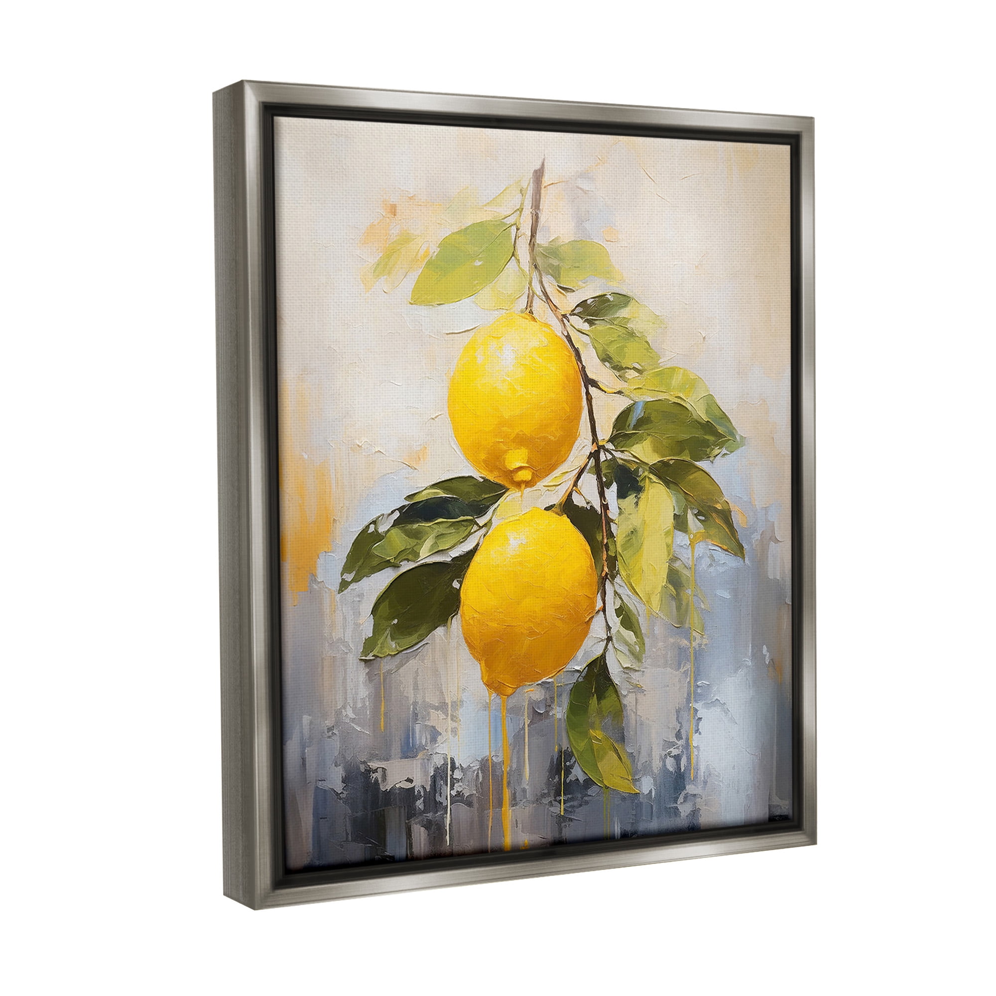 Stupell Industries Abstract Lemon Branch Food & Beverage Painting Gray Floater Framed Canvas Art Print Wall Art, 17 x 21