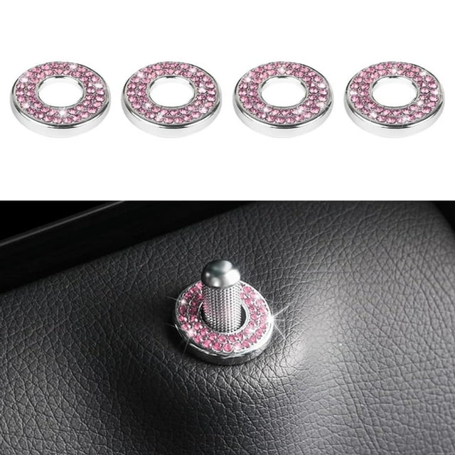4Pack Bling Car Inner Door Lock Pull Stickers, Rhinestones Bling Car Pull Rod Bolt Decoration Covers Interior Car Accessories, for Mercedes-Benz A/B/C/E Class GLC GLA GLK GLA