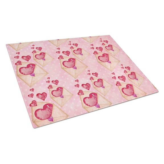 Caroline's Treasures Watercolor Pink Love Letter Glass Cutting Board Large