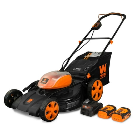 WEN 40V Max Lithium Ion 21-Inch Cordless 3-in-1 Lawn Mower with Two Batteries, 16-Gallon Bag and