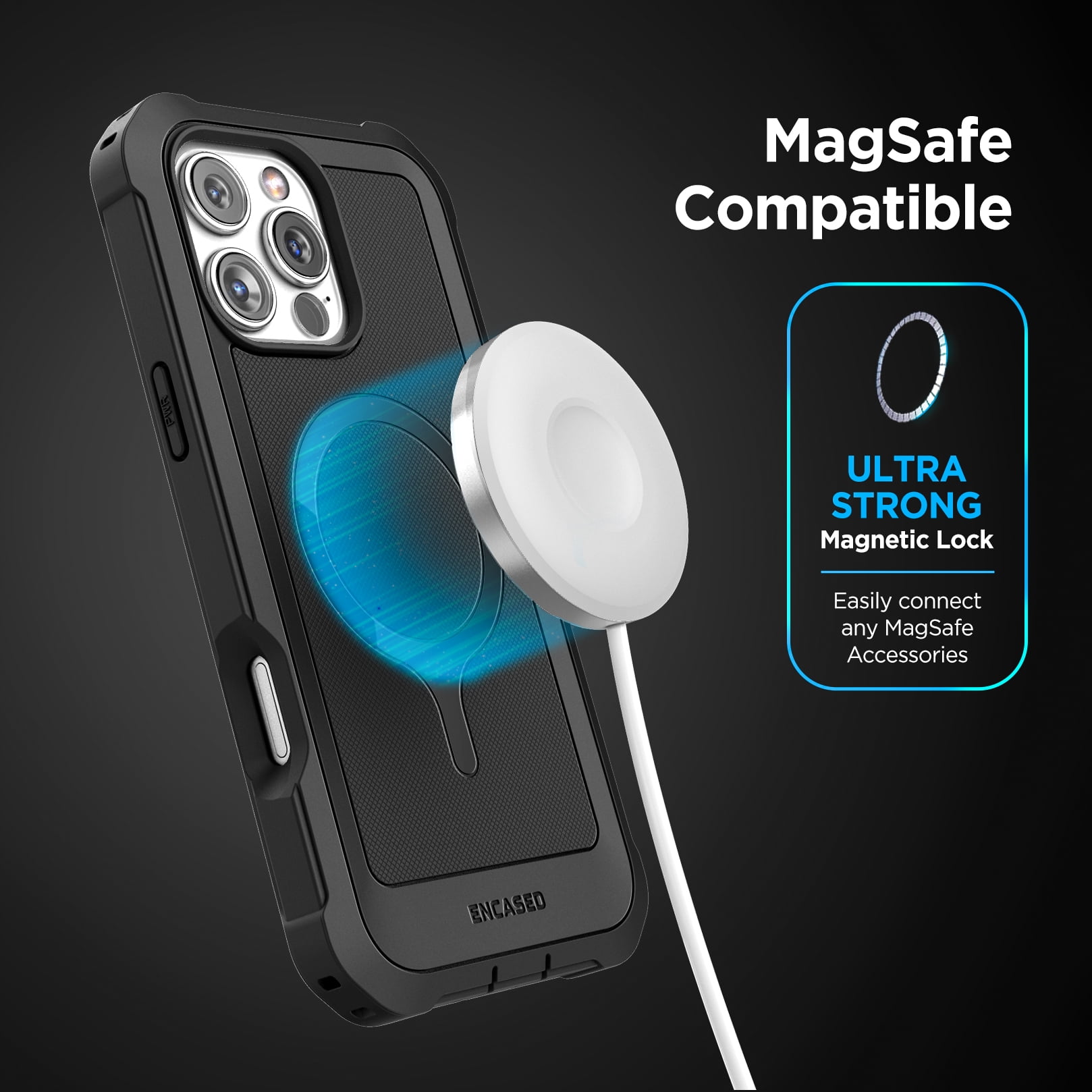 Encased Protective Belt Case for iPhone 16 Pro Max with Built-In Screen Protector and Phone Holster Clip (Compatible with MagSafe) Heavy-Duty Hybrid Rugged Cover