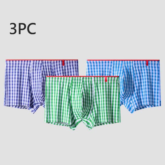 NTACZA Plaid Mens Underwear Boxer Briefs Cotton Loose Boxer Shorts Breathable Sleep 3 Pack Men's Boxer Briefs L