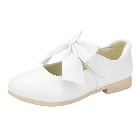 

ZMHEGW Children Shoes White Leather Shoes Bowknot Girls Princess Shoes Single Shoes Performance Shoes for 2-13Y