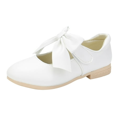 

Children Shoes White Leather Shoes Bowknot Girls Princess Shoes Single Shoes Performance Shoes Kids Size 4 Shoes