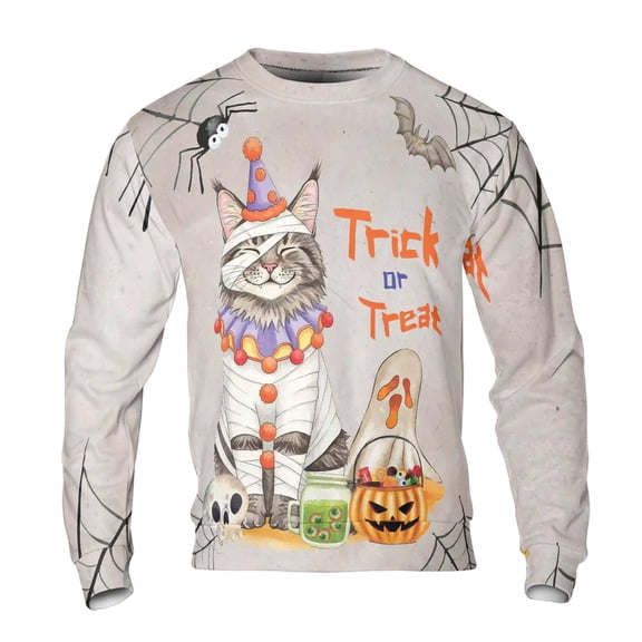 Trick or Treat Maine Coon Funny Mummy Cosplay Pumpkin Candy Basket All Over Print 3D Sweatshirt Unisex Merch Cat Lover Kitten Owner Gifts - 12016