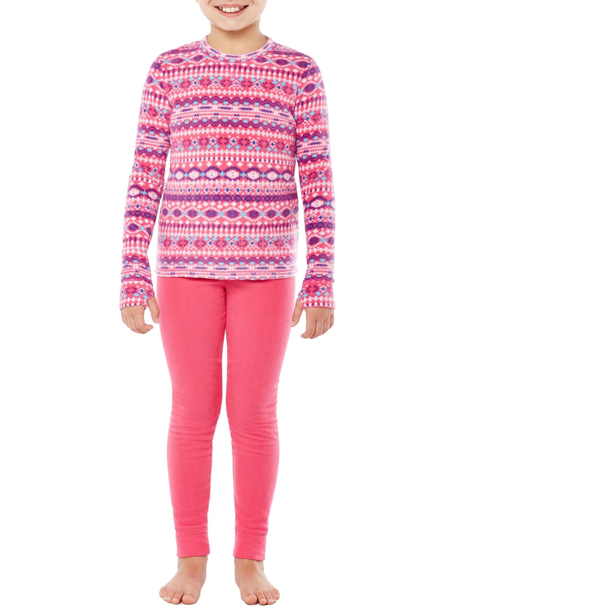 By Cuddl Duds Girls Fleece Warm Thermal Underwear Set with Inseam