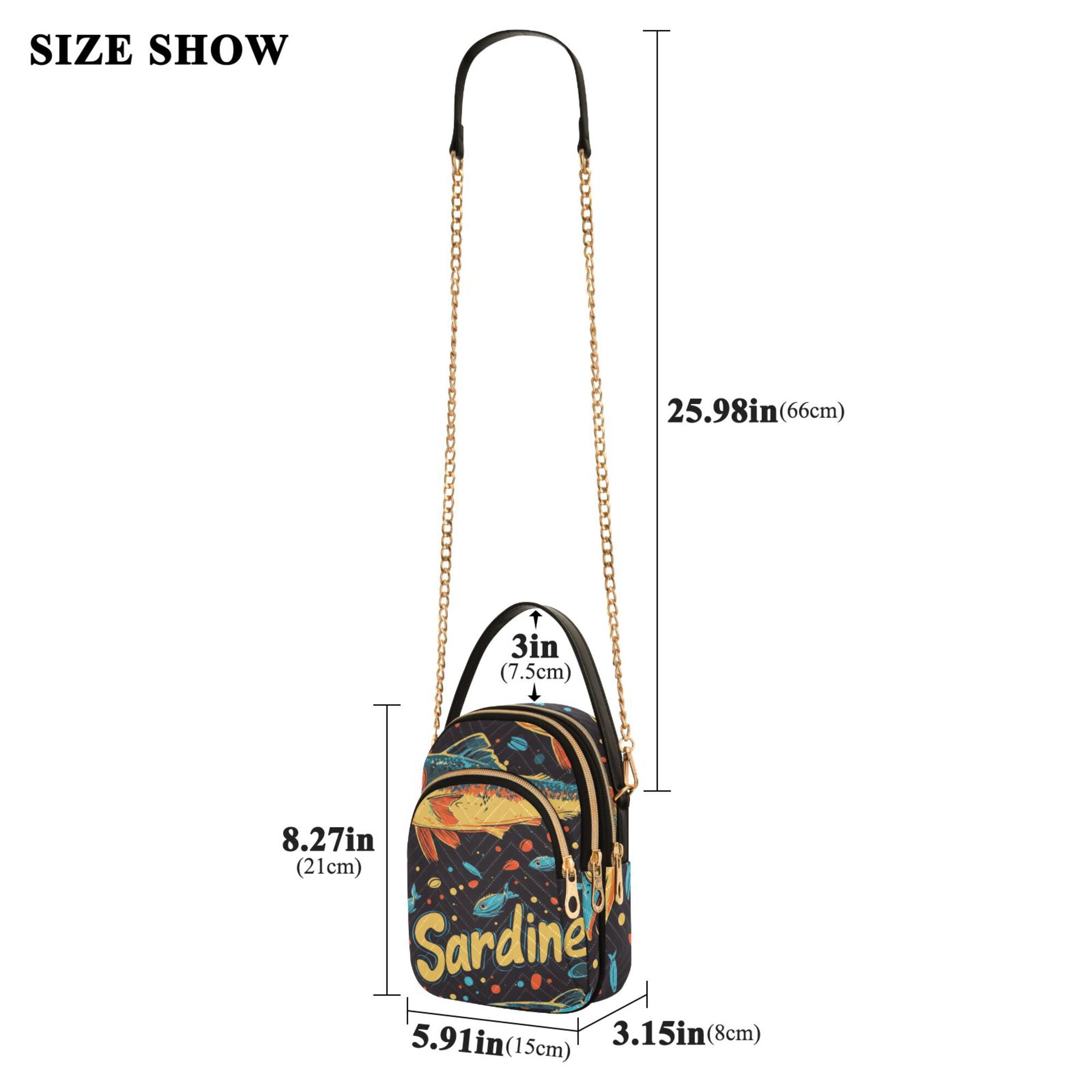 FORMRS Crossbody Bag for Women Quilted Travel Shoulder Cell Phone Purse with Chain Strap Handbag, Black Sardines Pattern