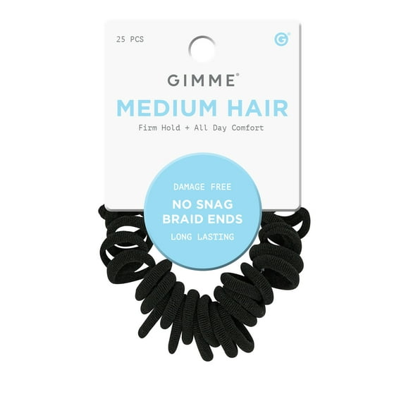 Gimme Beauty Seamless Braid End Hair Ties for Medium Hair, Soft Stretch Material, Black, 25 Count