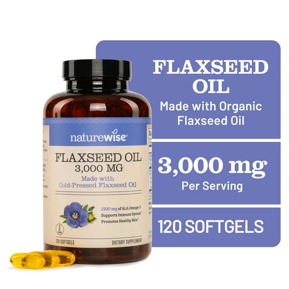 NatureWise Flaxseed Oil 3000 mg - 1500 mg ALA, Organic - 120 Softgels[40-Day Supply]
