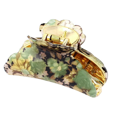Women Spring Flower Floral Print Plastic Hair Jaw Claw Clamp Clip