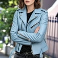 thumbnail image 2 of Faux Leather Jacket for Women, Vegan Jackets Moto Biker Motocycle Coat  Blue XL, 2 of 3