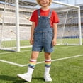 thumbnail image 2 of Boys Girls Denim Overalls Set of 3, Crewneck T-Shirt Denim Bib Short Jumpsuit and Socks Cute Workwear, 2 of 9