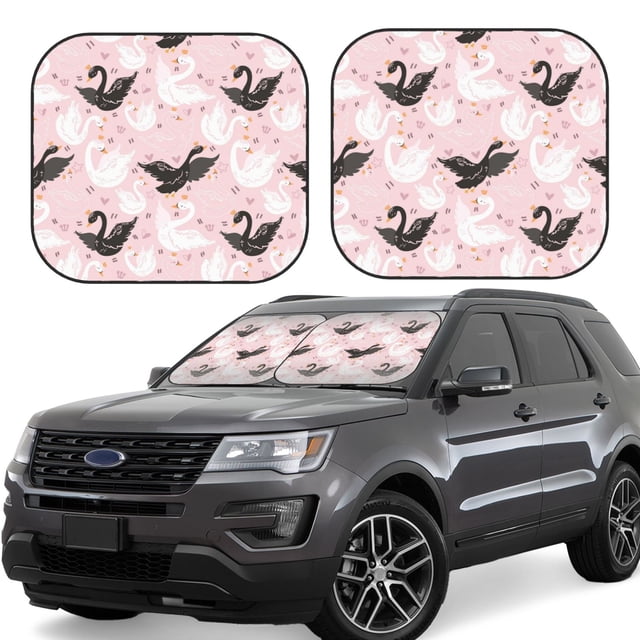 Vsdgher Swan And Flowers2 Print Car Windshield Sun Shade, Reflective Sunshade Window Sunshade Sun Visor Protector Fit for Cars,Trucks,SUVs-Medium