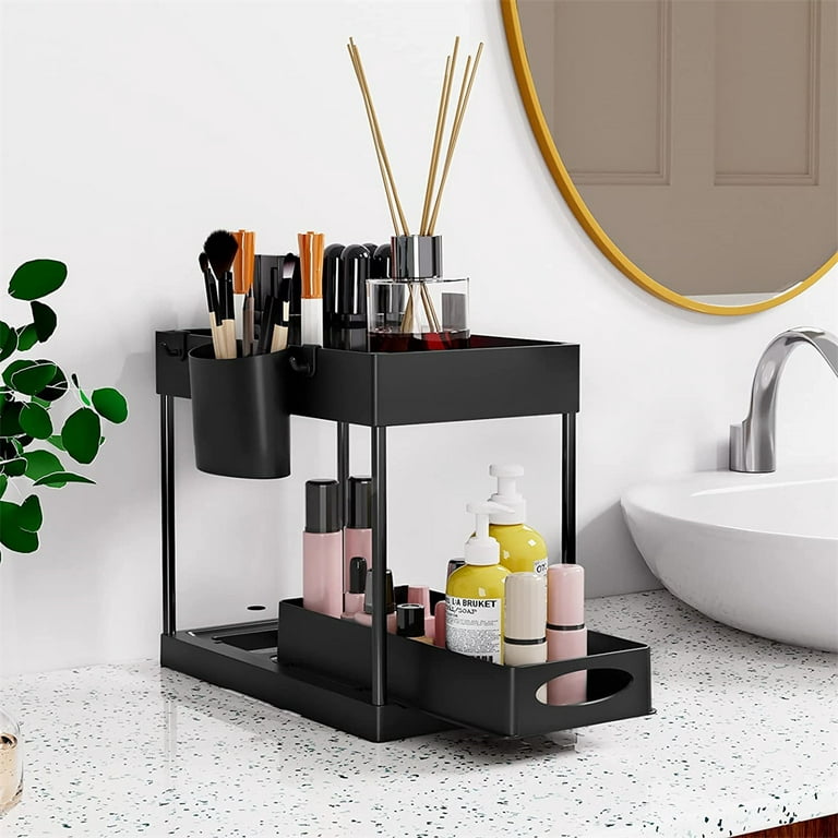 Dropship 2-Tier Under Sink Organizer, Sliding Storage Drawer Basket  Organizer With Hooks, Hanging Cup, ABS Material to Sell Online at a Lower  Price