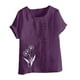 thumbnail image 4 of Karight Womens Cotton Gauze Shirt Dandelion Print Summer Beach Blouse Short Sleeve Casual Loose Comfy Tunic Tops Plus Size, 4 of 4