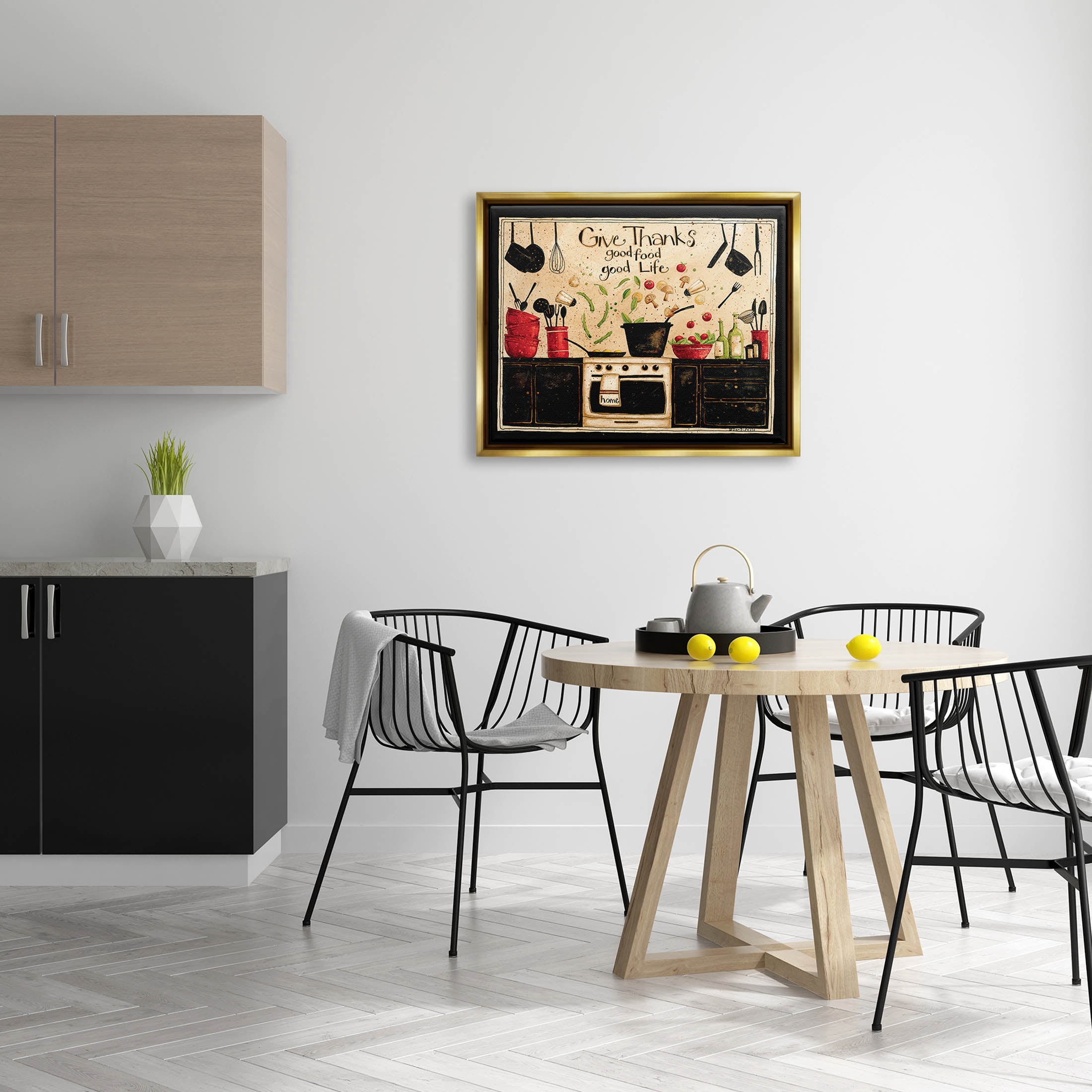 Give Thanks Good Food Phrase Food & Beverage Graphic Art Metallic Gold Framed Art Print Wall Art