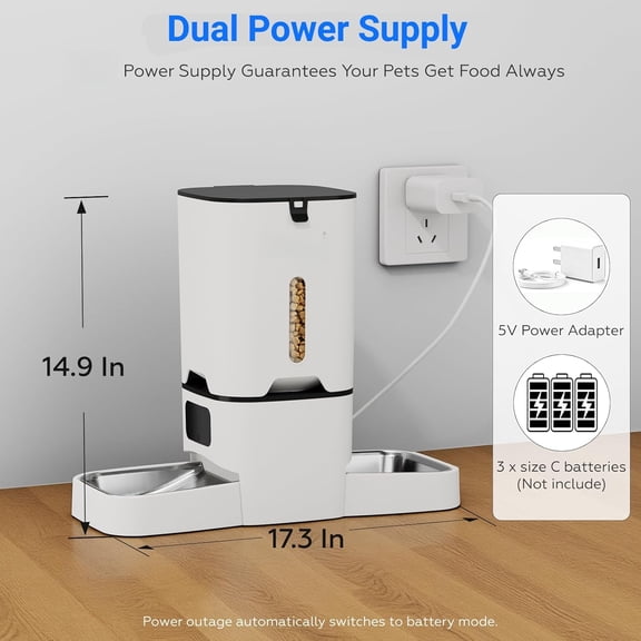 7L Dual Automatic Cat Feeder – WiFi Smart App Controlled, Programmable Feeding Schedule for 2 Cats, Stainless Steel Double Bowls, Detachable for Easy Cleaning