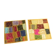 Mogul Indian Yellow Cushion Cover Ethnic Embroidered Vintage Cotton Patchwork Handmade Cushion Cover 16 x 16