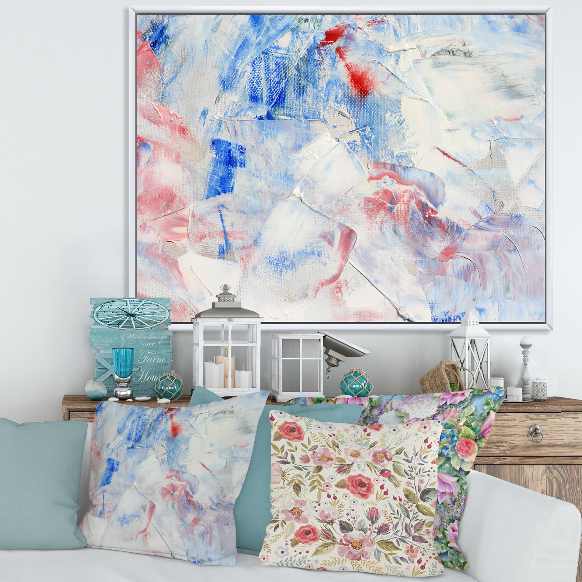 Designart 'Abstract Blue Composition' Modern Framed Canvas Wall Art Print