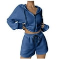 thumbnail image 3 of Wdfiry Shorts Set for Women Two Piece Full Zip Up Hoodie Jacket and Drawstring Shorts Crop Sweatsuits Tracksuits, 3 of 6