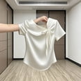 thumbnail image 4 of Jerdar Satin Blouses for Women Dressy Casual Trendy Business Work Silk Tops Outfits Cowl Neck Bow Tie Pleated Summer Shirts XXXXL, 4 of 6