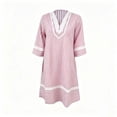 thumbnail image 4 of ZHOGXU Women's Dresses Summer Short Sleeve V Neck Striped Print Comfortable Breathable Loose Fit Dress With Pockets For Everyday Wear,Red,Xxxl, 4 of 4