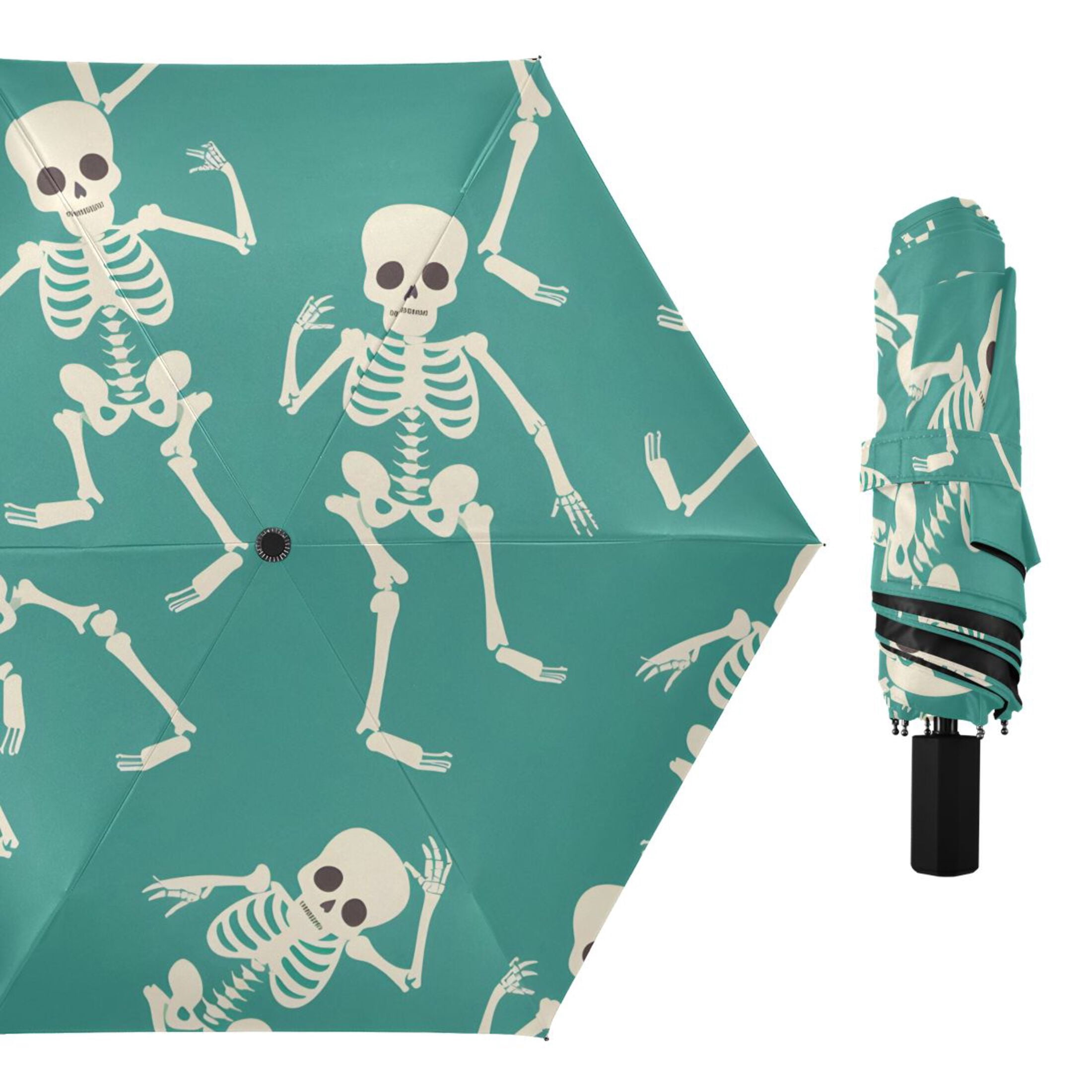 ALAZA Skeleton Dancing Skull UPF 50+ Compact Folding Umbrella for Rain Travel Umbrella Packable
