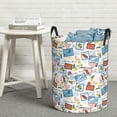 thumbnail image 6 of Rateoe Stamp Pattern Round Laundry Hamper Basket, Tall Hamper Basket for Blanket Storage, Nursery Clothes Hamper for Laundry in Bedroom and College Dorm-Small, 6 of 6