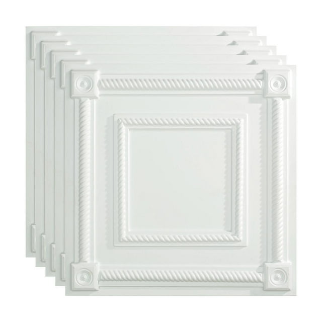FASÄDE Coffer Decorative Vinyl 2ft x 2ft Lay in Ceiling Panel in Matte White (5 Pack)