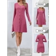 thumbnail image 7 of Xuanfei Women Solid Long Sleeve V Neck Button Down Ribbed Knitted A-Line Mini Dress, 7 of 7