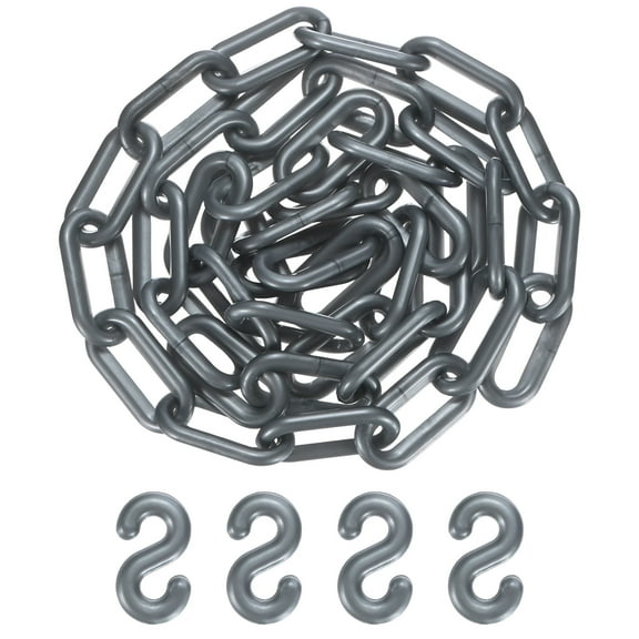 Uxcell Plastic Barriers Chain, 5Ft Length Gray Plastic Waterproof Safety Chain Link with S-Shaped Buckle Caution Barriers Link