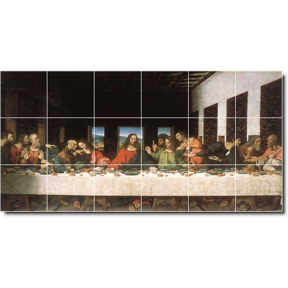 Ceramic Tile Mural-Leonardo Da Vinci Religious Floor Tile Mural 6. 36" w x 18" h using (18) 6 x 6 ceramic tiles