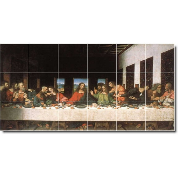 Ceramic Tile Mural-Leonardo Da Vinci Religious Floor Tile Mural 6. 25.5" w x 12.75" h using (18) 4.25 x 4.25 ceramic tiles