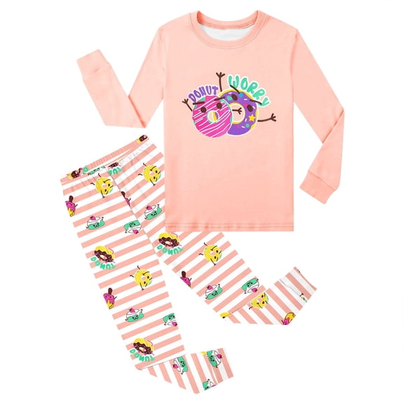 SJLDQY Girls Pajamas Cute Print Long Sleeve Shirts Pants 2 Piece Loungewear Sets Fall Winter Sleepwear Cozy Soft Pj Sets for Girls